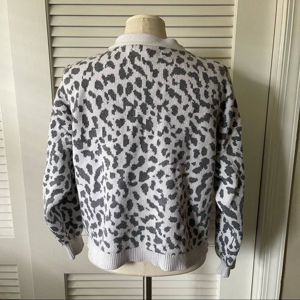 LOFT Petite Cream and Gray Cheetah Print Cropped Cardigan - Picture 6 of 8